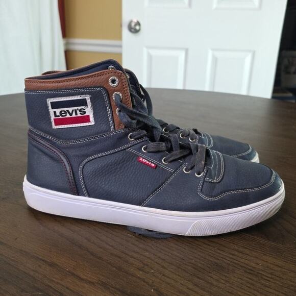 Levi's Shoes Mens Size 11 High Top Blue Casual Sneakers Leather Patch - Picture 1 of 16